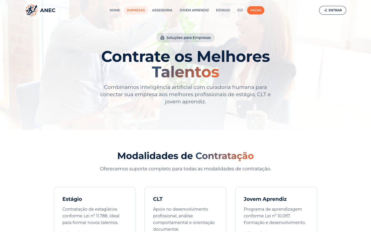 Plataforma de recrutamento — Curadoria de talentos com IA, em escala nacional.